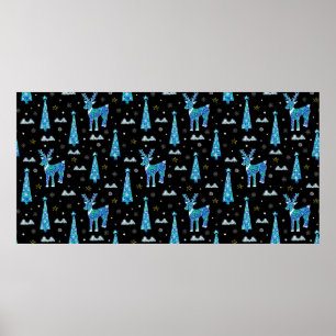 Poster Arbres de Noël, flocons de rennes. Filille hiverna