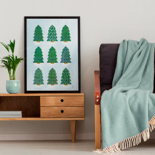 Poster Arbres de Noël géométriques scandinaves nordiques