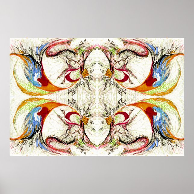 Poster Arbres et oiseaux imaginaire (Devant)