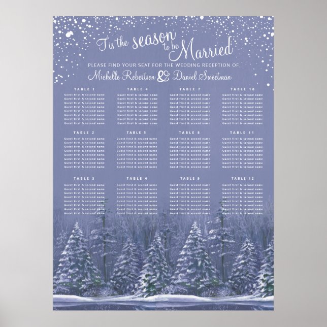Poster Arbres gris bleu 12 table mariage (Devant)