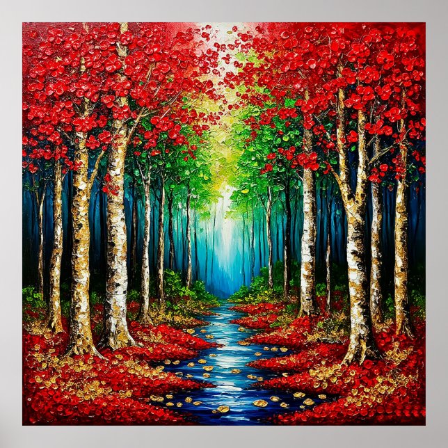 Poster Arbres vibrants et feuillage d'automne (Devant)