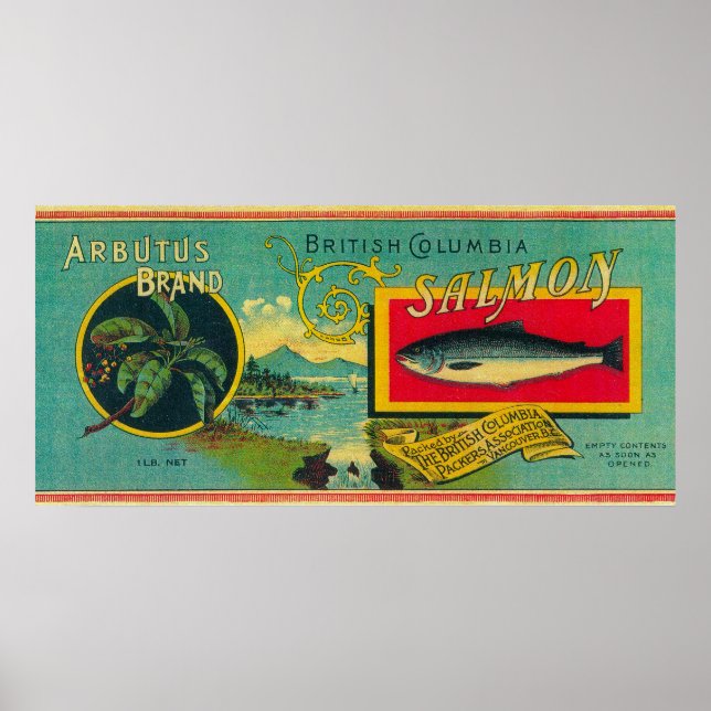 Poster Arbutus Saumon Can LabelVancouver, BC (Devant)
