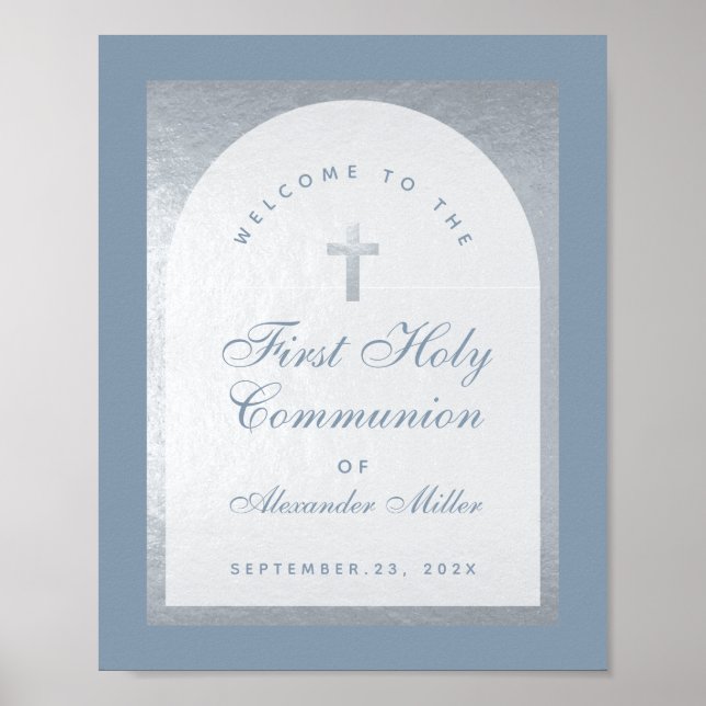 Poster Arc Argent de première communion Dusty Blue Bienve (Devant)