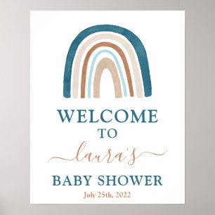 Poster Arc en arc-en-ciel Baby shower Boy Welcome sign