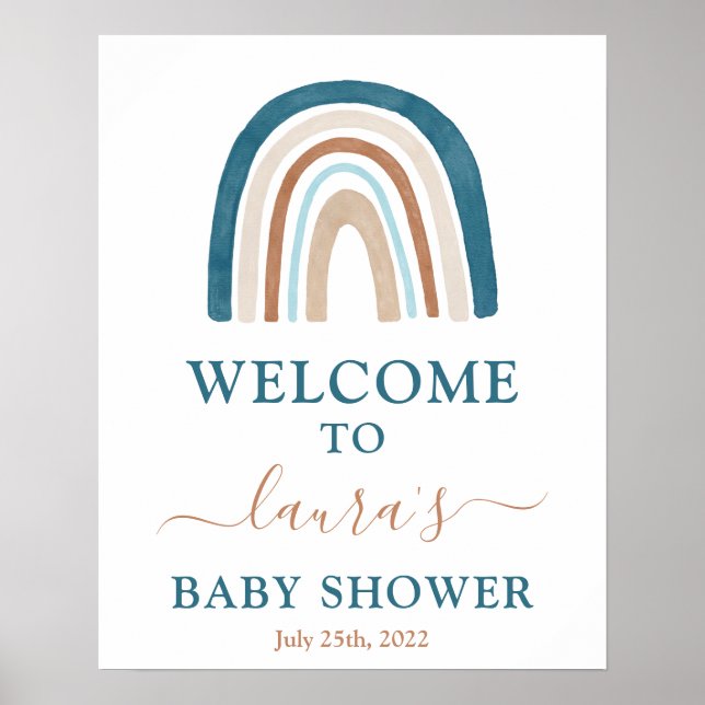 Poster Arc en arc-en-ciel Baby shower Boy Welcome sign (Devant)
