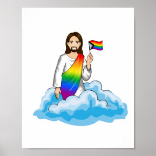Poster Arc en arc-en-ciel - drapeau de progression Jésus
