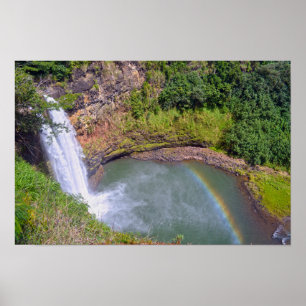 Poster Arc-en-ciel à Wailua Falls, Kauai, Hawaï