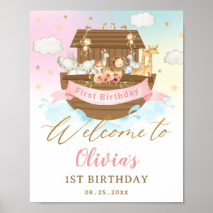 Poster Arc-en-ciel chic de l'arche de Noé pour un 1er ann