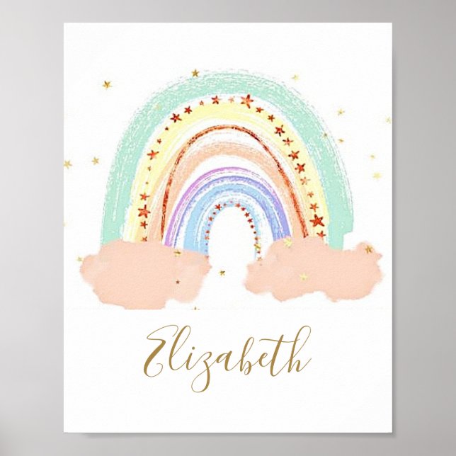 Poster Arc en ciel et étoiles bébé (Devant)