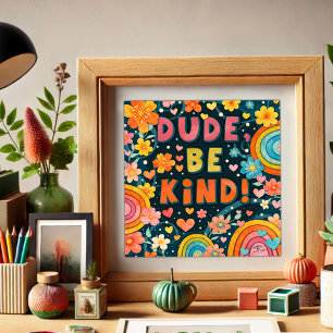 Poster Arc-en-ciel Floral Mec Sois Gentil Inspirivity