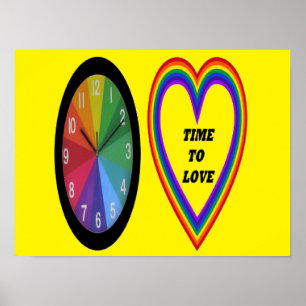 Poster Arc-En-Ciel Horloge Avec Coeur Temps À Aime