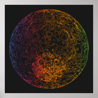 Poster Arc en ciel Illustration technique de lune 24x24