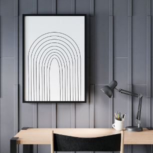 Poster Arc-en-ciel minimaliste abstrait Lignes noires et