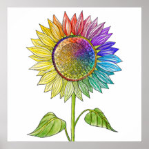 Arc-en-ciel Tournesol Art coloré été mignon Floral