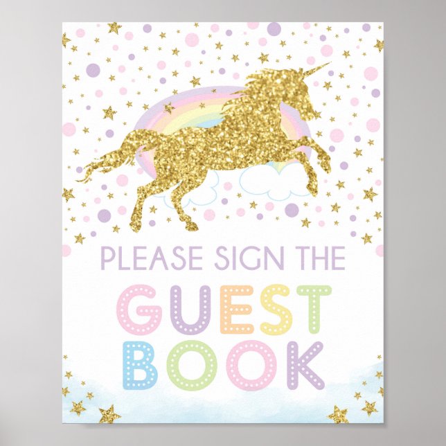 Poster Arc-en-ciel Unicorn Livre d'invités Signet d'anniv (Devant)