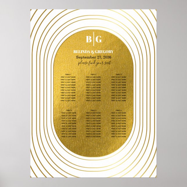 Poster Arc moderne blanc & or Mariage de siège graphique (Devant)