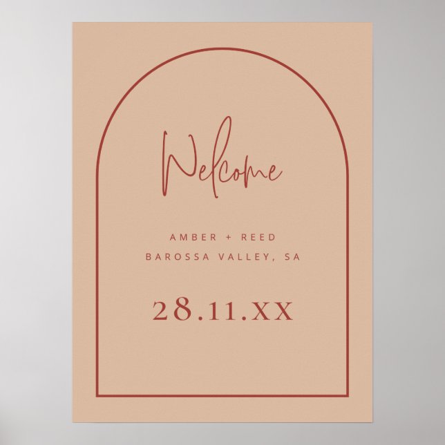 Poster Arc moderne Terracotta Blush Palm Mariage Accueil (Devant)