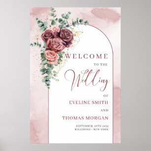 Poster Arc rustique rousse bordeaux or mariage accueil