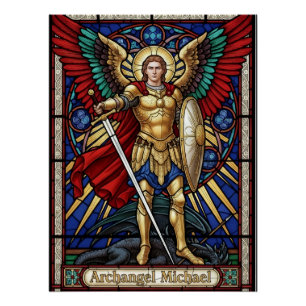 Poster Archange Michel - Ange Coloré en Verre Cathédrale