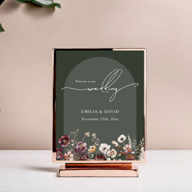 Poster Arche d'automne Mariage de calligraphie vert foncé (Créateur téléchargé)