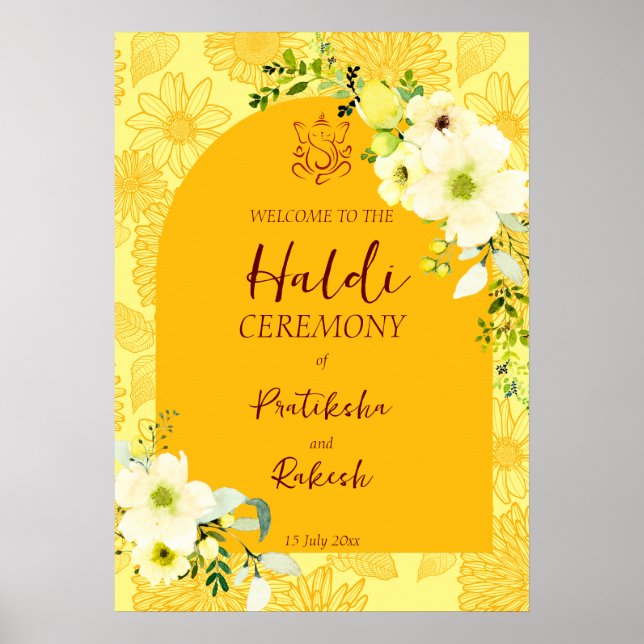 Poster Arche de fleurs jaunes Signal d'accueil haldi (Devant)