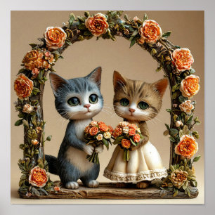 Poster Arche de mariage romantique avec de mignons chaton