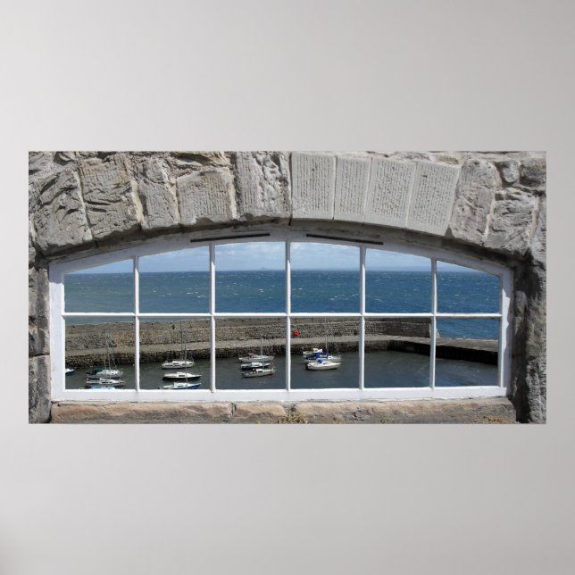 Poster Arche Faux Window avec vue port de pêche (Devant)