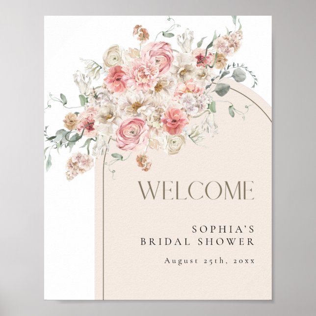 Poster Arche florale blanche et blanche Bienvenue (Devant)