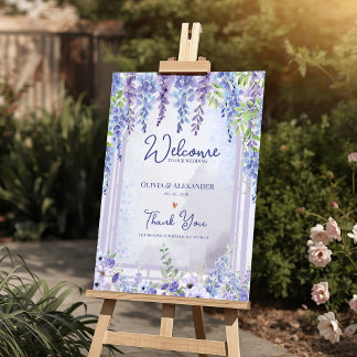 Poster Arche florale de mariage bienvenue lavande wisteri