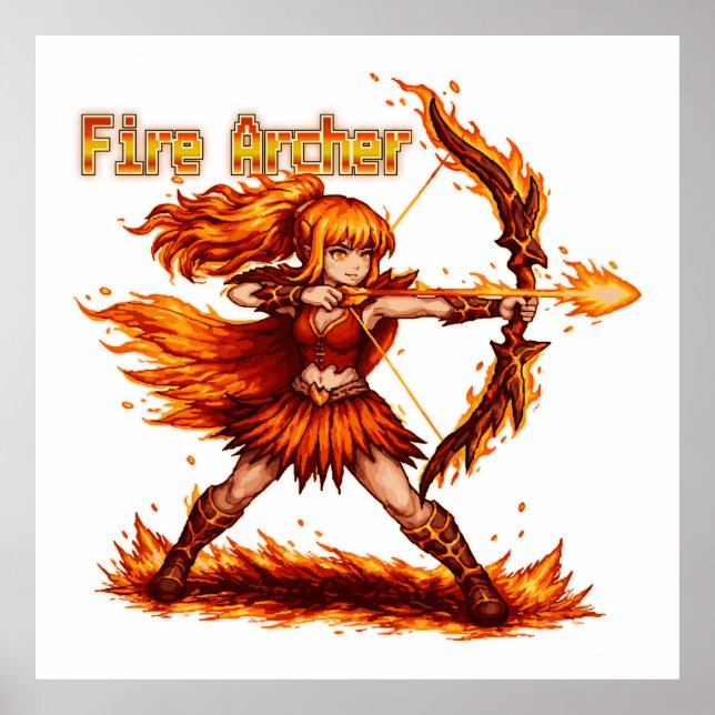 Poster Archer de Feu Pixel Art JDR Fantastique Guerrier d (Devant)