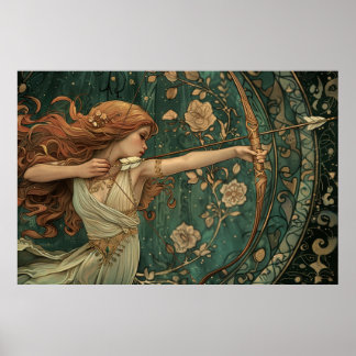 Poster Archer dianique doux dans les bois