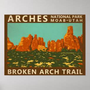 Poster Arches National Park Utah Sentier Broken Arch Rétr