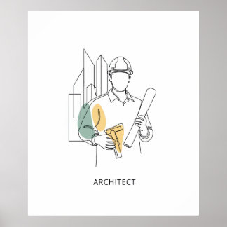 Poster Architecte simple une ligne art continu