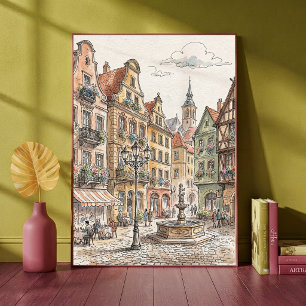 Poster Architecture aquarelle de la place de la vieille v