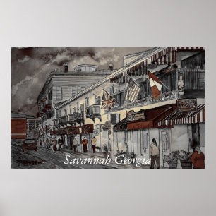Poster Architecture cityscape art historique, Savannah...