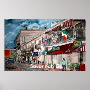 Poster Architecture cityscape art historique, Savannah Ga