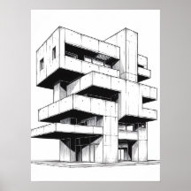 Architecture Ligne d'Art Abstrait Minimaliste Brut
