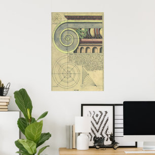 Poster Architecture vintage ; Capital Volute par Vignola