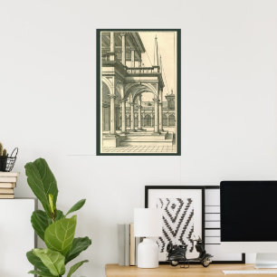 Poster Architecture vintage, Cour romaine avec Colonnes