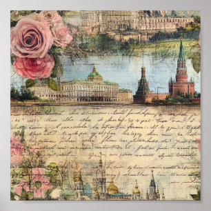 Poster Architecture Vintage romantique & Collage Art Rose