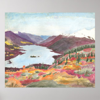 Poster Arctic Lake en automne Aquarelle :