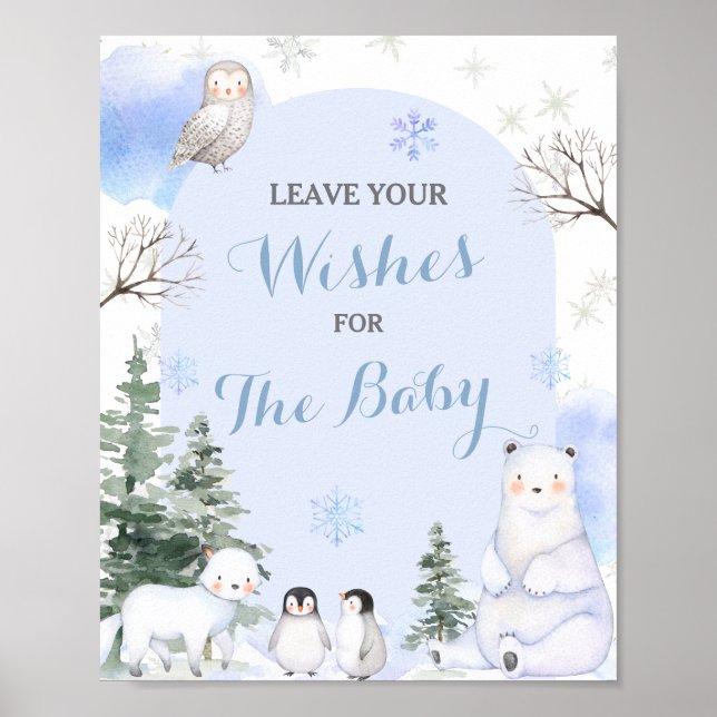 Poster ARCTIQUE ANIMAL Snowflakes Arbres Voeux pour bébé (Devant)
