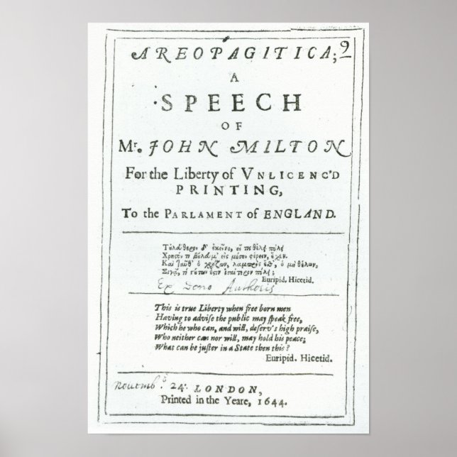 Poster Areopagitica' un discours de John Milton (Devant)