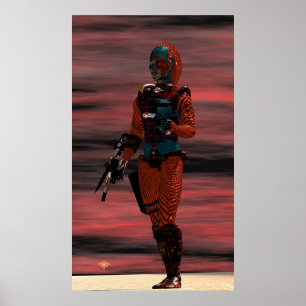 Poster ARES - CYBORG DANS LE DÉSERT SUNSET Science Fictio