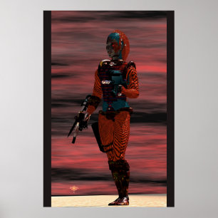 Poster ARES CYBORG SOUS LE COUCHER DE SOLEIL DU DÉSERT Sc