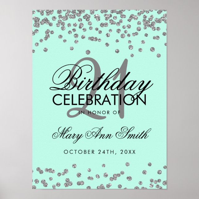 Poster Argent 21e anniversaire Faux Parties scintillant C (Devant)