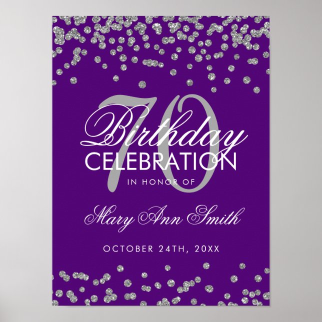Poster Argent 70e anniversaire Parties scintillant Confet (Devant)