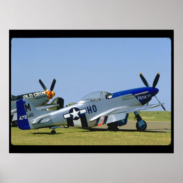 Poster Argent & Bleu, P51 Mustang, Plans 2ÈME GUERRE MOND (Devant)