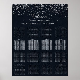 Poster Argent Confetti Calligraphie Mariage Carte de sièg