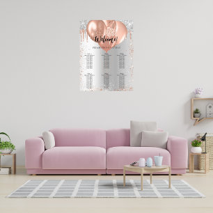 Poster Argent rose or ballons carte de sièges
